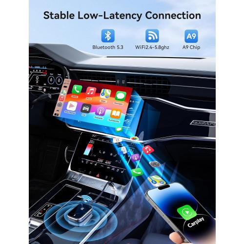 Redlake Wireless CarPlay Adapter for iPhone Mini Size Wireless Apple CarPlay Adapter for USB & USB-C/Type-C Plug and Play (Matte Black with Cable)