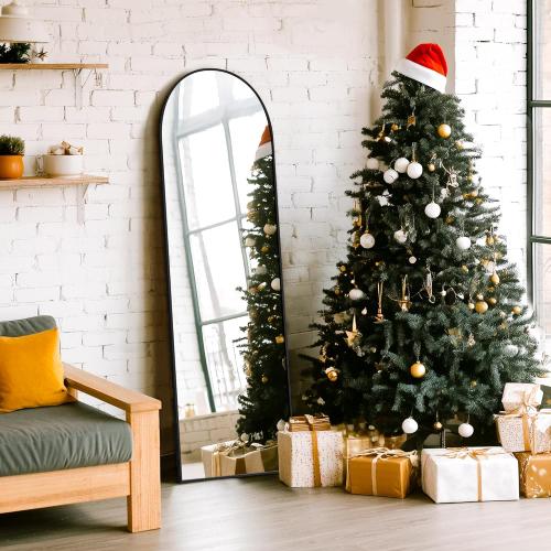 Arched Full Length Mirror, 56x15 Standing Body Mirror for Wall, with Aluminum Alloy Frame for Bedroom, Living Room, Dressing Room(Black)