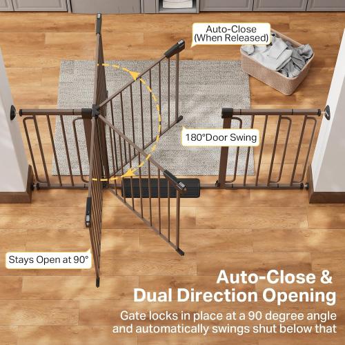 Cumbor 36.6-64 in Extra Wide Baby Gate for Stairs, Dog Gate Indoor, Black | Mom's Choice Awards Winner, Double Lock for Doorways, Auto Close Child Gate for Toddler & Pets, Pressure or Hardware Mounted
