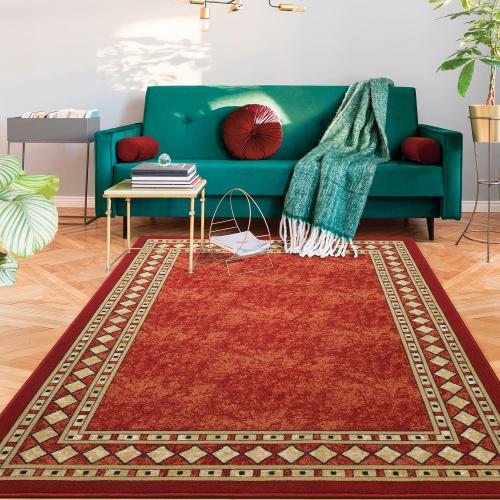 Antep Rugs Alfombras Modern Bordered 4x6 Non-Skid (Non-Slip) Low Profile Pile Rubber Backing Indoor Area Rugs (Maroon Beige, 4' x 5'8)