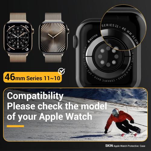 MAGEASY Designed for Apple Watch Series 11 Case 46mm | Shockproof Silicone Bumper with Customizable Buttons, Military Grade Durable Protective iWatch Cover, Skin Series - Starlight White