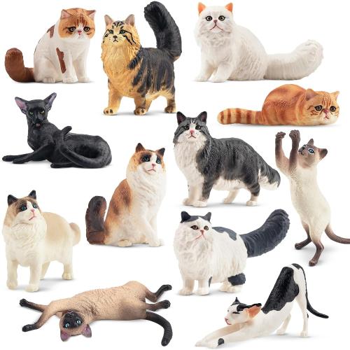 12PCS Realistic Cat Figurines, Plastic Cat Figure, Cat Cake Topper Kitten Toy Easter Egg Birthday Gift for Kids and Children