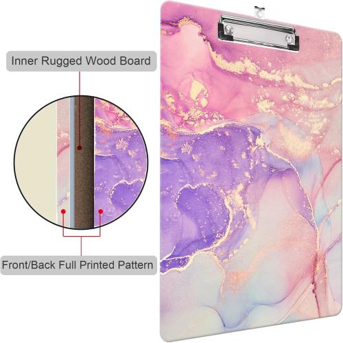 Fashion Clipboard, A4 Letter Size Wooden Decorative Clipboards for Teacher, Nurse, Doctor,Student and Kids, Cute Design for Standard Size 12.2 x 8.9 (C-Pink Purple Marble)