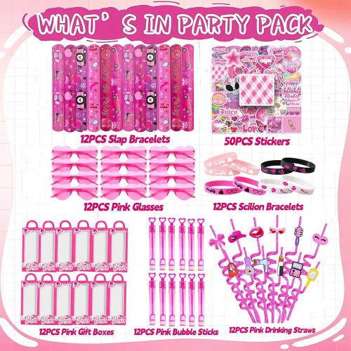 122 Pcs Pink Party Favors Pink Toy Gift Goodie Bag Stuffer Filler Makeup Party Decorations,Princess Theme Birthday Party Favors Decorations.