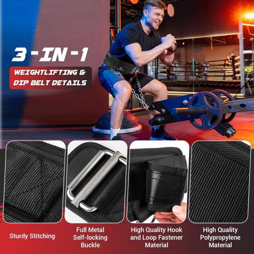 3-in-1 Weighted Pull Up Belt for Men, Weight Lifting Dip Belt with 40.6 IN Chain & Self Locking, Weighted Gym Belt for Pull Up, Squat, Powerlifting & Deadlift, Capacity Up to 350 LBS