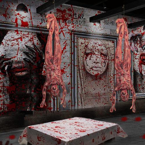 Halloween Bloody Full Body - 4.8ft Latex Skinned Hanging Corpse Torso Props for Haunted House Zombie Halloween Party Decoration(1Piece)
