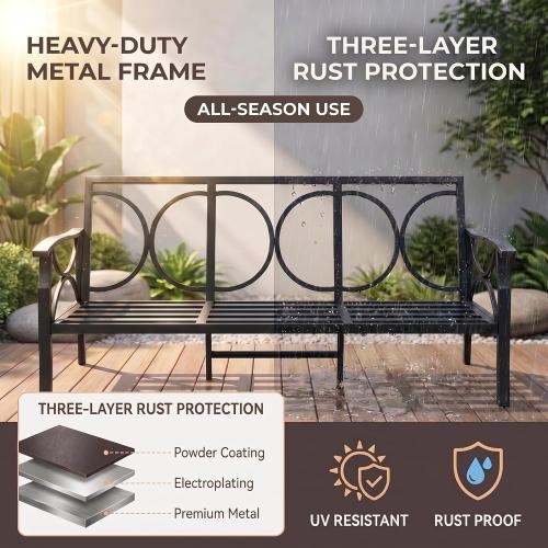 RoyalCraft Outdoor Patio Furniture Set, 2 Piece Patio Conversation Set, Metal Furniture Set with 3 seat Sofa for Porch Backyard, Black Metal Chair with Gray Cushions