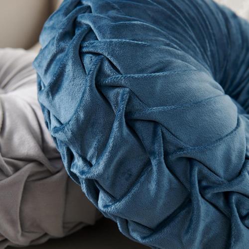 product New, damage box Round Throw Pillow Round Velvet Pillow Home Decoration Pleated Round Filled Pillow Cushion for Couch Chair Bedroom Car Floor (Dark Blue)