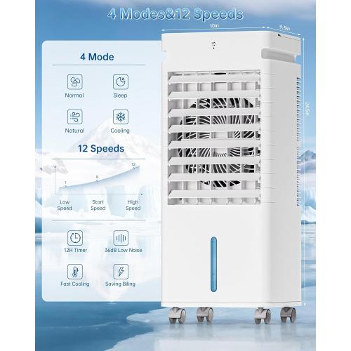 Portable Air Conditioners, Swamp Cooler Portable AC Unit for Room, Windowless Cooling Fan That Blow Cold Air w/Remote 5L Tank 12 Speeds 9H Timer, Evaporative Air Cooler for Bedroom Garage (White)