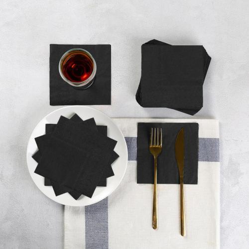 100 Pack Cocktail Napkin 2-Ply Dessert Napkins Folded 5 x 5 Inches Disposable Napkins for Dinner Wedding Birthday Party Bridal Anniversary Reception Event (100, Black)