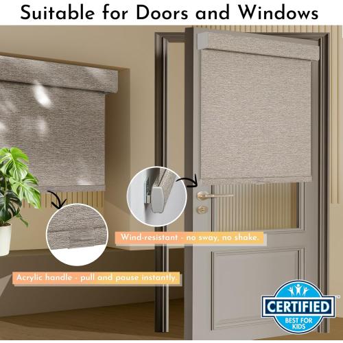Persilux Blackout Roller Shades for Window Blinds,Cordless,Linen Fabric,Thermal Insulated Fabric UV Protection Shades for Home,Office,Bedroom,Door,Blackout-Light Brown,30 W X 72 H