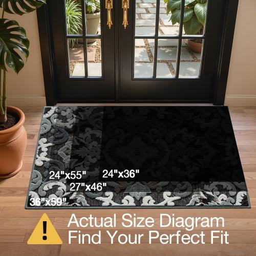 LUMI Indoor Door Mat for Entrance 26x46, Luxury Front Doormat with Non-Slip Latex Rubber Backing, Soft Washable Dirt Trapper, Flower Bliss (Rolled Package)