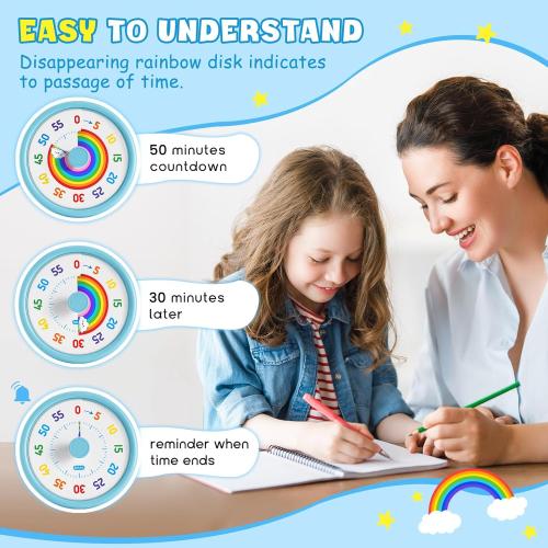 HIPPIH Visual Timer for Kids, 60 Minute Countdown Timers for Classroom Kitchen Office, Rainbow Disk Desk Timer Clock with Silent Operation, Pomodoro Timer Time Management Tools for Toddler ADHD Blue