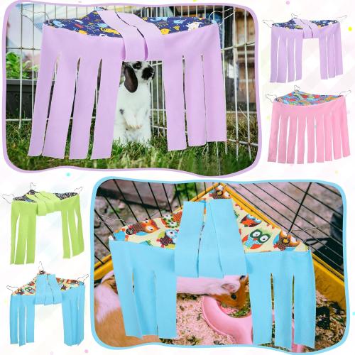 Geetery 4 Pcs Guinea Pig Hideout Small Animal Corner Fleece Hideaway Cute Ferret Hammock Cage Decor Accessories for Hamster Hedgehog Small Bunny Small Pets, 4 Styles