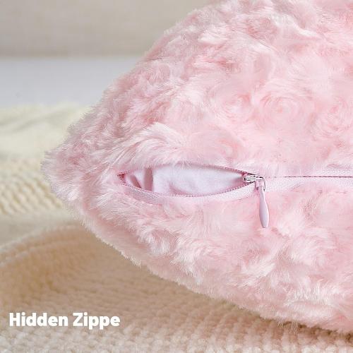 FUTEI Pack of 2 Rose Textured Throw Pillow Covers 16x16 Inch, Pink | Same Rose Swirl Textured Fabric On Both Sides,Hidden Zipper,Machine Washable,Non-Shedding, Colorfast,Insert Not Included.