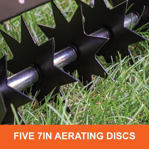 Agri-Fab 45-0365 Push Spike Aerator, 16 Inch Walk Behind Lawn Aerator with 5 Aerating Spikes and 7-Inch Spikes, Steel Weight Tray, 2-1/2 Inches Aeration Depth, for Lawn Care Maintenance