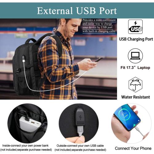 Extra Large Backpack for Men 50L,Water Resistant 17.3 inch Travel Laptop Backpack with USB Charging Port,TSA Friendly Big Business Anti Theft Computer Bag Work College School Bookbags Gifts,Black
