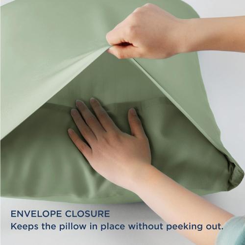 Bedsure Cooling Pillow Cases Queen Size Set of 2, Rayon Derived from Bamboo Queen Pillowcases, Sage Green Pillow Case, Breathable & Silky Soft Bedding Pillow Cover with Envelope Closure, 20x30 Inches