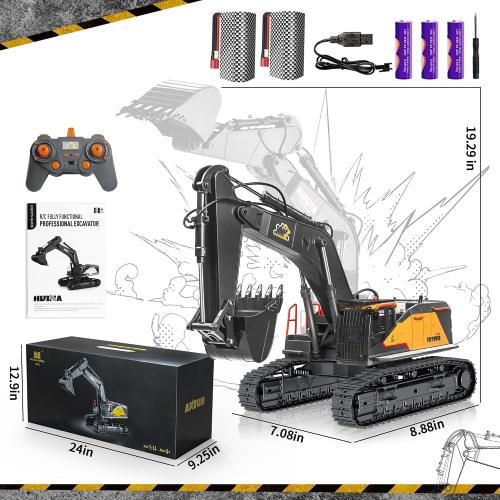 22 Channel Remote Control Excavator, 1/14 Scale RC Excavator Metal Shovel Independent Arms, Professional Construction Vehicles with Lights Sounds, Best Gift for 8  Years Old Boys Adults