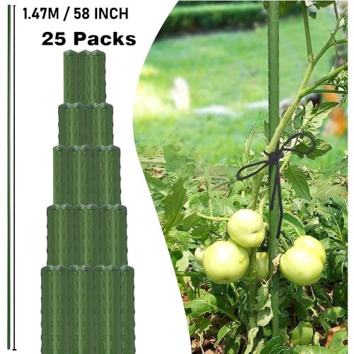 Xiny Tool Garden Stakes, 25 Pack Steel Plant Garden Tomato Stakes with Plastic Coat for Climbing Plants (25 Pack 58 Inch)