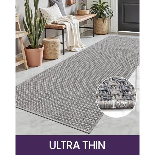 DEXI Hallway Runner Rug 3.3x10, Woven Braided Farmhouse Runner Carpet Indoor, Absorbent Thin Long Entryway Runners for Kitchen, Laundry Room, Patio Entrance, Checkered Grey