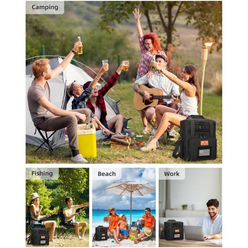 HSHRISH Expandable Lunch Box, Double Deck Large Insulated Lunch Bag for Men, Durable Leakproof Cooler Bag for Men Work Shift Outdoor Trips, 20 Can/15 L, Black