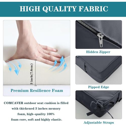 Outdoor Bench Cushions Porch Swing Cushions with Tie Patio Furniture Chair Cushion Bench Pad 5 Year Color Fastness Backyard Seat Pads Dark Grey