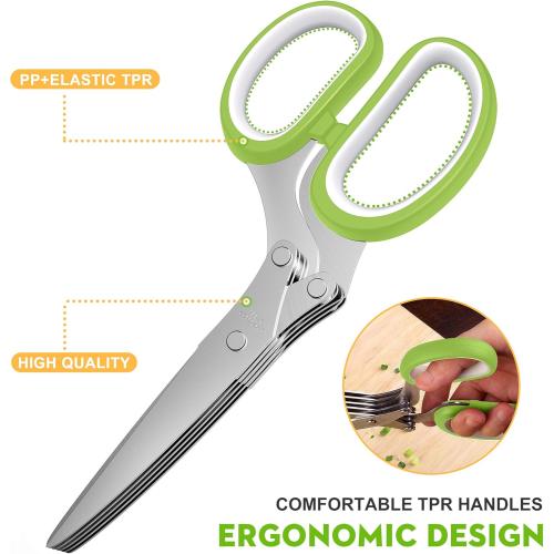 Fun Unique Kitchen Gadgets: Herb Scissors Set - Updated 2026 Cool Kitchen Tools for Cutting Fresh Garden Herbs - Sharp 5-Blade Shears with Cover, Anti-Rust Stainless Steel, Dishwasher Safe (Green)