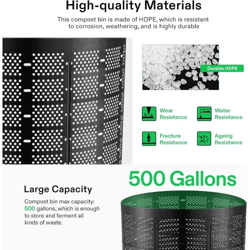 VIVOSUN 500 Gallon Outdoor Compost Bin, Expandable Composter, Easy to Setup & Large Capacity for Backyard, Lawn (Black with Gloves)