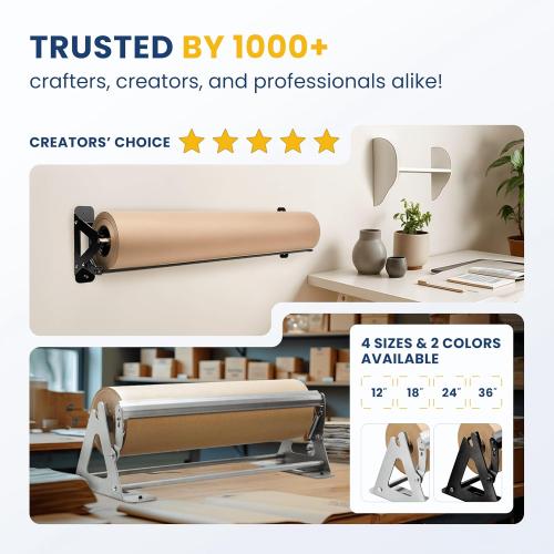 DIY Crew 36 Inch Paper Roll Dispenser and Cutter - Heavy-Duty Wall Mountable, Non Slip Tabletop - Kraft, Freezer, Butcher Paper - Up to 1000ft Rolls