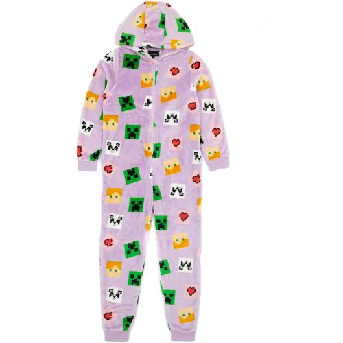Minecraft Girls Onesie Kids Creeper Steve Purple Game All In One Pjs