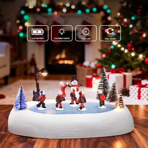 Christmas Village Ice Skating Rink, Colorful Lighted Animated Musical Winter Snow Village Indoor Decoration