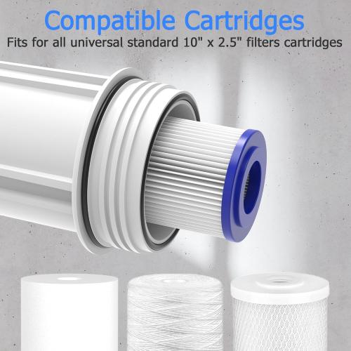 FHW10 Whole House Water Filter Housing, Fit 10x2.5 Sediment etc Filters for Well and City Water, Pre-Filtration System for Home, 3/4 NPT Port, Pressure Release