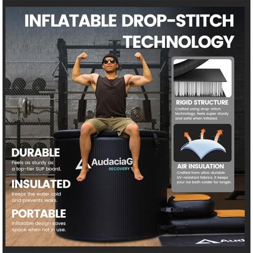 XXL Ice Bath Tub for Athletes, Compatible with Water Chillers, 186-Gallon Inflatable Cold Plunge Tub with Insulated Lid, Step, Thermometer, Water-Absorbent Mat, Portable for Outdoor & Indoor Recovery