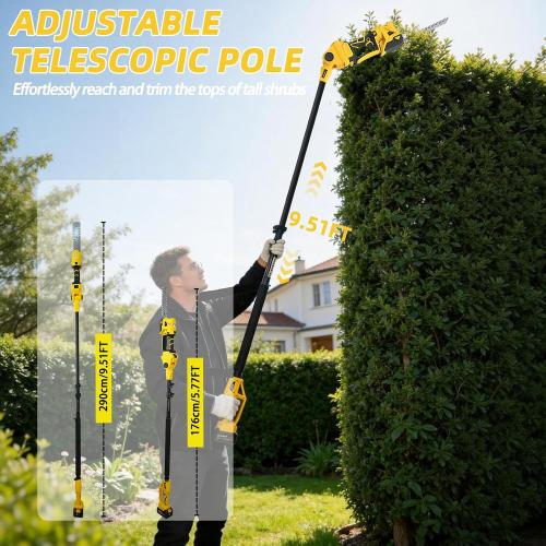 4-in-1 Pole Hedge Trimmer & Grass Shear, 16FT Reach, Electric Bush Trimmer with Extension Pole, Cordless Shrub Trimmer with 180° Adjustable Angle, Brushless Motor, LCD Display, 4.0Ah Battery