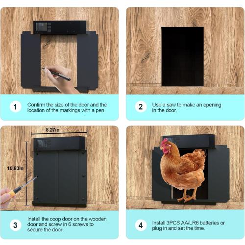 Chicken Coop Door, Automatic Chicken Coop Door Opener, Large LCD Display with Timer & Light Sensor, Anti-Pinch Protection