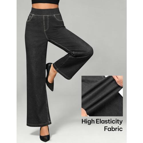 Size M AVAMO Wide Leg Stretchy Jeans for Women Pull On High Elastic Waist Sweatpant Jeans Trendy Baggy Straight Denim Pants