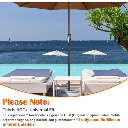 Blissun Umbrella Replacement Lower Pole, Aluminium Patio Umbrella Extension Bottom Pole Replacement with Bullet Buckle, Bronze - Exact Fit Umbrellas Only