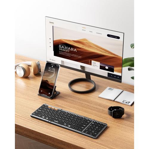 Samsers Foldable Bluetooth Keyboard with Numeric Keypad, Full-Size Wireless Folding PU Leather, Portable Travel for iOS Android Windows Mac OS, Support 3 Device(BT5.1 x 3)