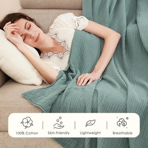 EMME Muslin Throw Blanket 100% Cotton Blankets for Couch Breathable Gauze All Season Soft and Lightweight Pre-Washed (Teal, 50x70)