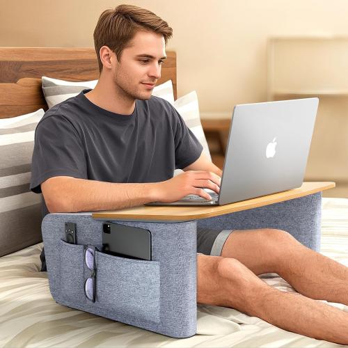 Reading Pillow with Sturdy Wooden Surface, Lap Pillow Desk for Laptop, Arm Rest Pillow for Bed and Gaming, Soft Cushioned Cover, Storage Pockets, Detachable Design, Perfect for Adults and Book Lovers