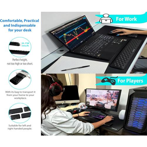 Ergonomic Keyboard Wrist pad Black with Memory Foam - Mouse Wrist Rest for Computer Keyboard, Waterproof, Nonslip. Arm Rest for Keyboard pad Reduce Wrist Fatigue. 2 Piece Pad with Travel Bag.