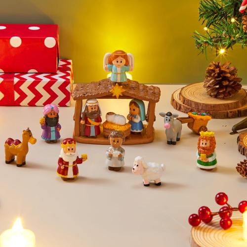 JOYIN 13 PCS Christmas Little Nativity Playset, Reenact Miniature Toys Nativity Set, Christmas Manger Scene for Kids, Present, Xmas Decorations