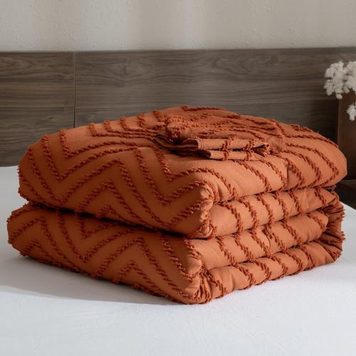 Andency Burnt Orange Super King Size120 x 120  Comforter, Boho Terracotta Soft Warm Bedding Comforter Sets for King Bed, 3 Pieces Rust Chevron Tufted Aesthetic Microfiber Lightweight Comforter Set