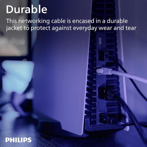 Philips Cat8 Ethernet Cable, Extra Long 7 Ft Cord, 40 Gbps, 2000Mhz, RJ45M Connector, S/FTP for Computer, Game Console, Cable/DSL Modem, Network Switch, Streaming Device, Gray, SWR3143GR/37