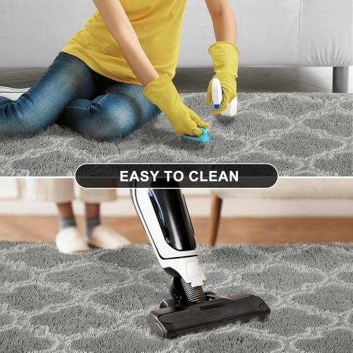 Shag Area Rug 5x7 Feet Extra Soft Rugs for Living Room, High Pile Indoor Carpet for Bedroom, Kids Room, Nursery, Home Decor, Geometric, Light Grey/White