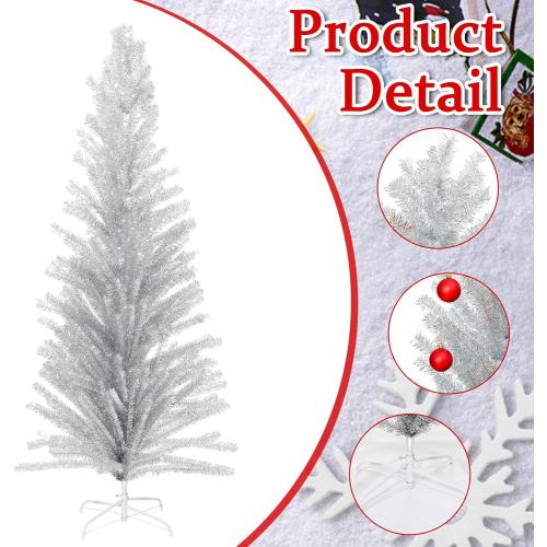 7 ft Mid Century Modern Aluminum Christmas Tree Artificial Retro Silver Xmas Tree Fake Tinsel Christmas Trees for Home Office Xmas Party Decor