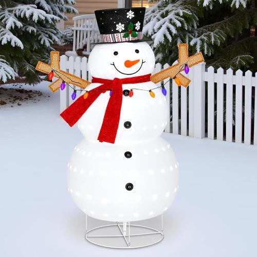 5ft Lighted Pop-up Snowman Outdoor Christmas Lawn Decor, 60 Large 3D Snowman Holiday Decoration with White 200 LEDs for Lawn, Yard, Garden