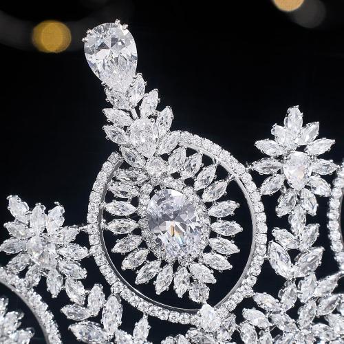 Vintage Cubic Zirconia Wedding Tiara for Bride Quince Prom Homecoming Pageant Costume Princess Queen Crown Large Crystal Birthday Headpieces Silver Bridal Hair Accessories