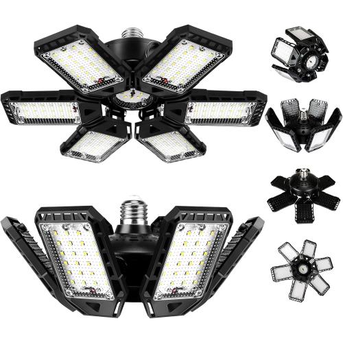 LED Garage Lights Bulb 2 Pack 180W 18000LM 6500K Led Shop Light with 6 Plus 1 Deformable Panels Basement Barn Ceiling Lights for E26/E27